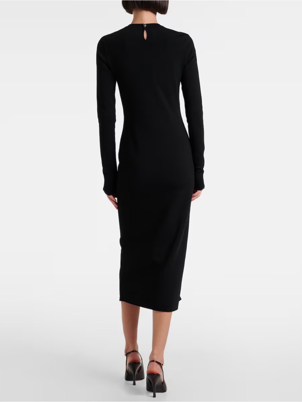 Stella McCartney Black Long-Sleeve Knitted Midi Dress with Studded Detail - Picture 2 of 7